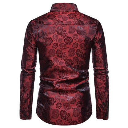 Men's Rose Jacquard Long Sleeve Shirt | Slim Fit Floral Button-Down Dress Shirt