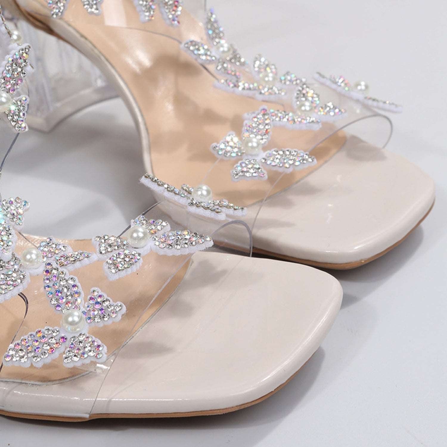 Butterfly Detail Open Toe Mid Heel Sandals