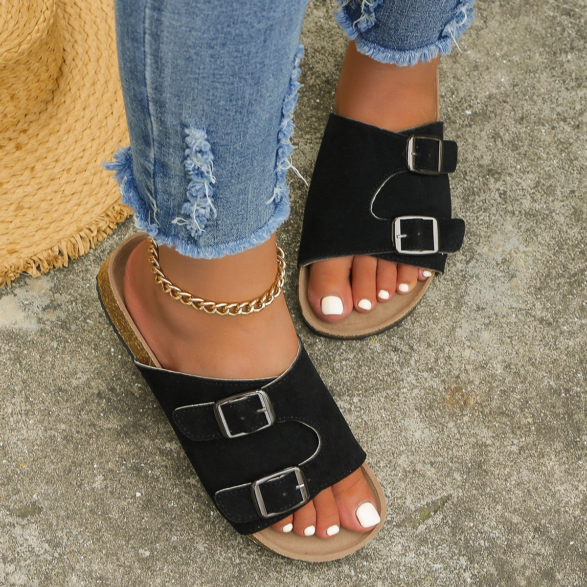 Women's Metal Buckle Open Toe Sandals