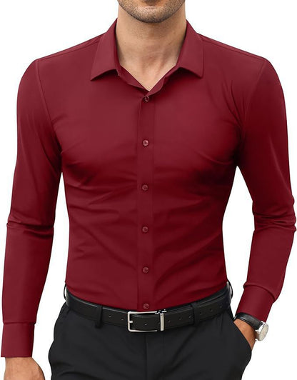 Men's Slim Fit Wrinkle-Resistant Dress Shirt – 6 Colors, Sizes S–5XL Wine Red