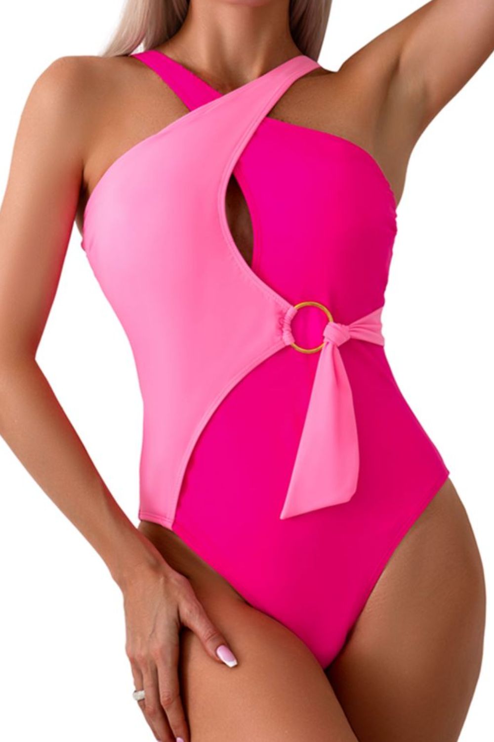 Cutout Contrast Sleeveless One-Piece Swimsuit