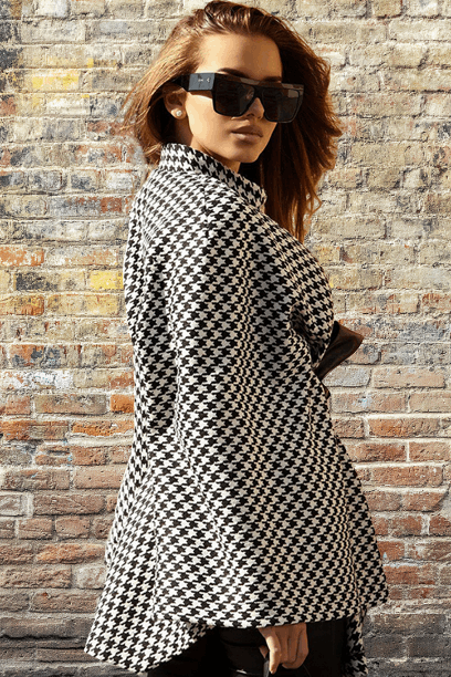 Houndstooth Tie Waist Trench Coat