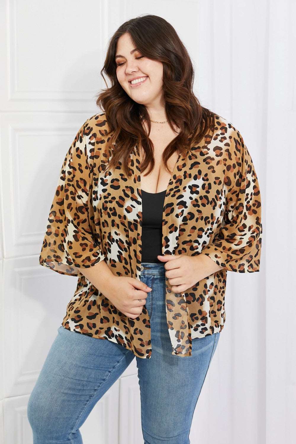 Melody Wild Muse Animal Print Women's Plus Size Kimono in Camel