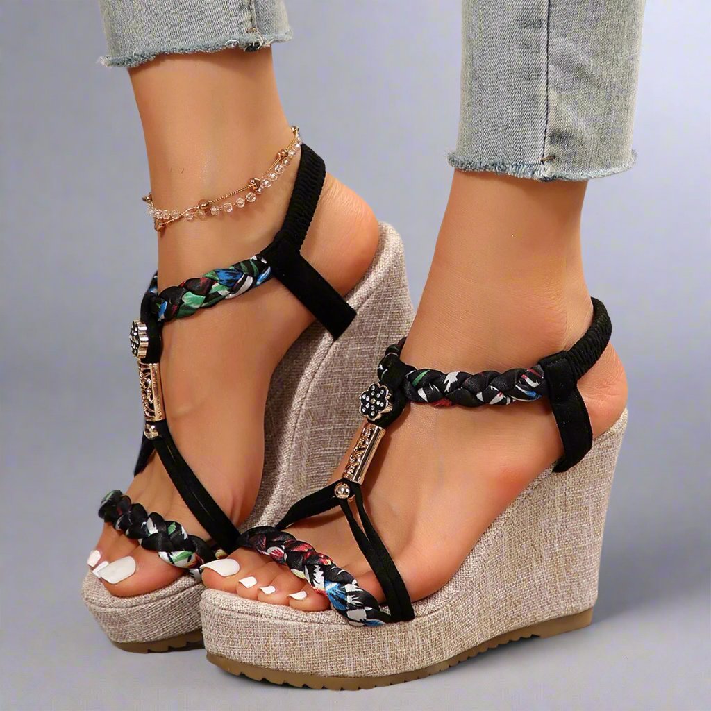 Slingback Braided Strap Wedge Sandals