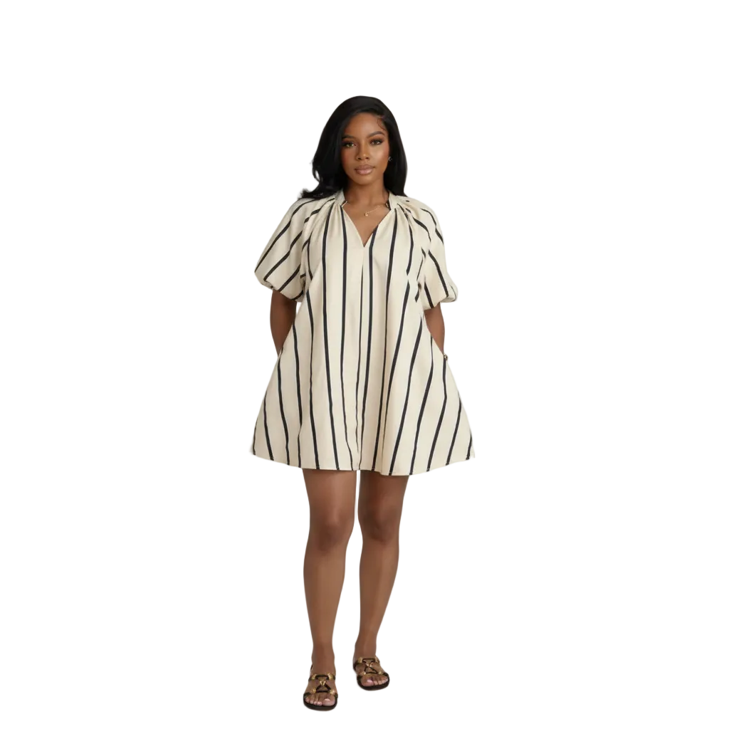 Striped Puff Sleeve Dress by Mavena Co.