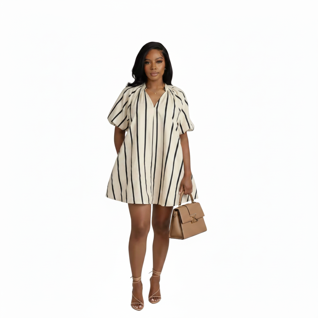 Striped Dolman Sleeve Mini Dress by Mavena Co.