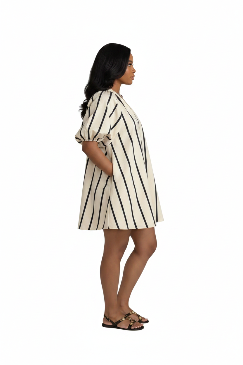 Striped Dolman Sleeve Mini Dress by Mavena Co.
