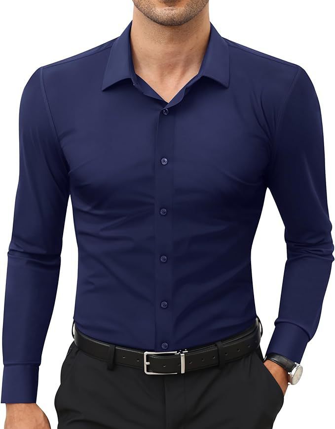 Men's Slim Fit Wrinkle-Resistant Dress Shirt – 6 Colors, Sizes S–5XL Navy Blue
