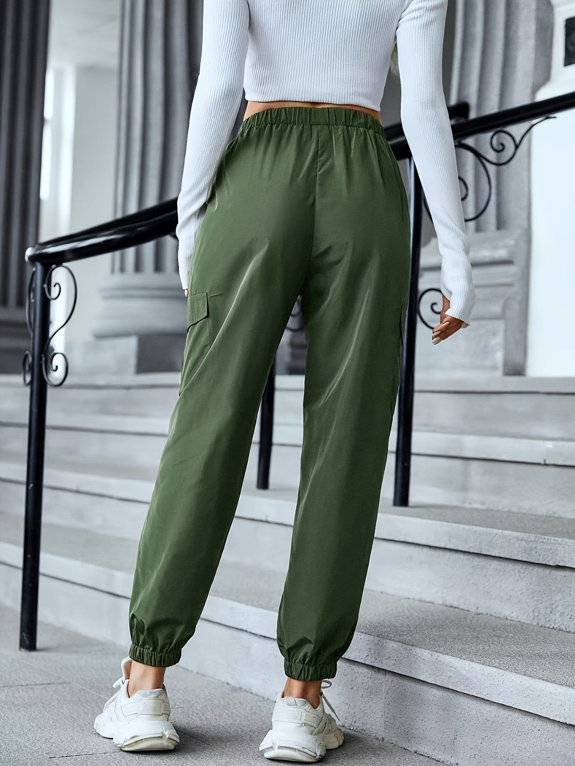 Full Size Elastic Waist  Pants with Pockets