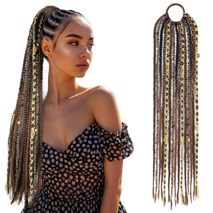 24-Inch Braided Ponytail with Lock Beads Hair Extension – 5 Colors