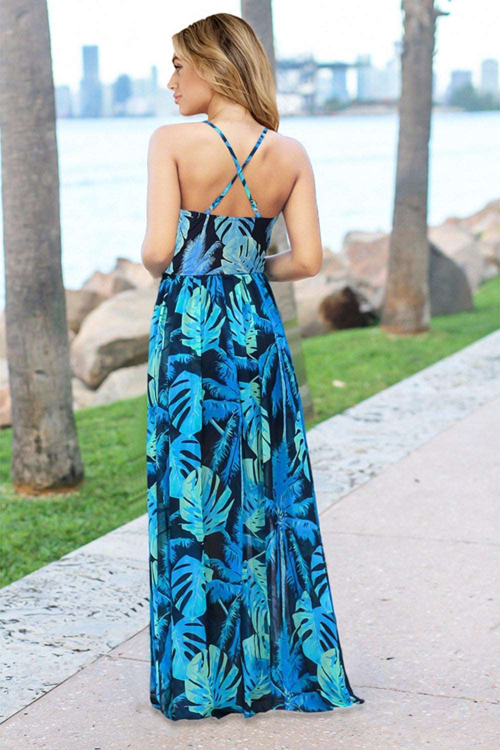 Crisscross Printed Surplice Cami Maxi Dress