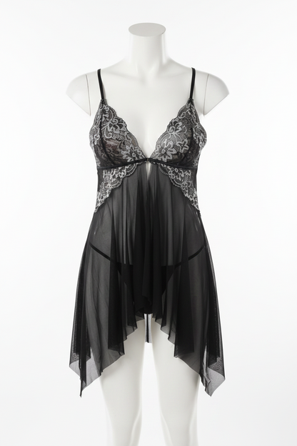 Flyaway Lace Cup Babydoll Set | Sheer Mesh Black