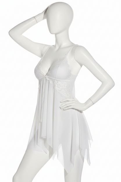 Flyaway Lace Cup Babydoll Set | Sheer Mesh White