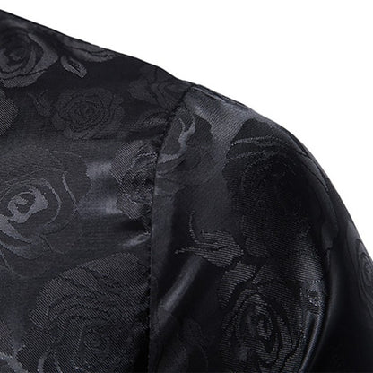 Men's Rose Jacquard Long Sleeve Shirt | Slim Fit Floral Button-Down Dress Shirt