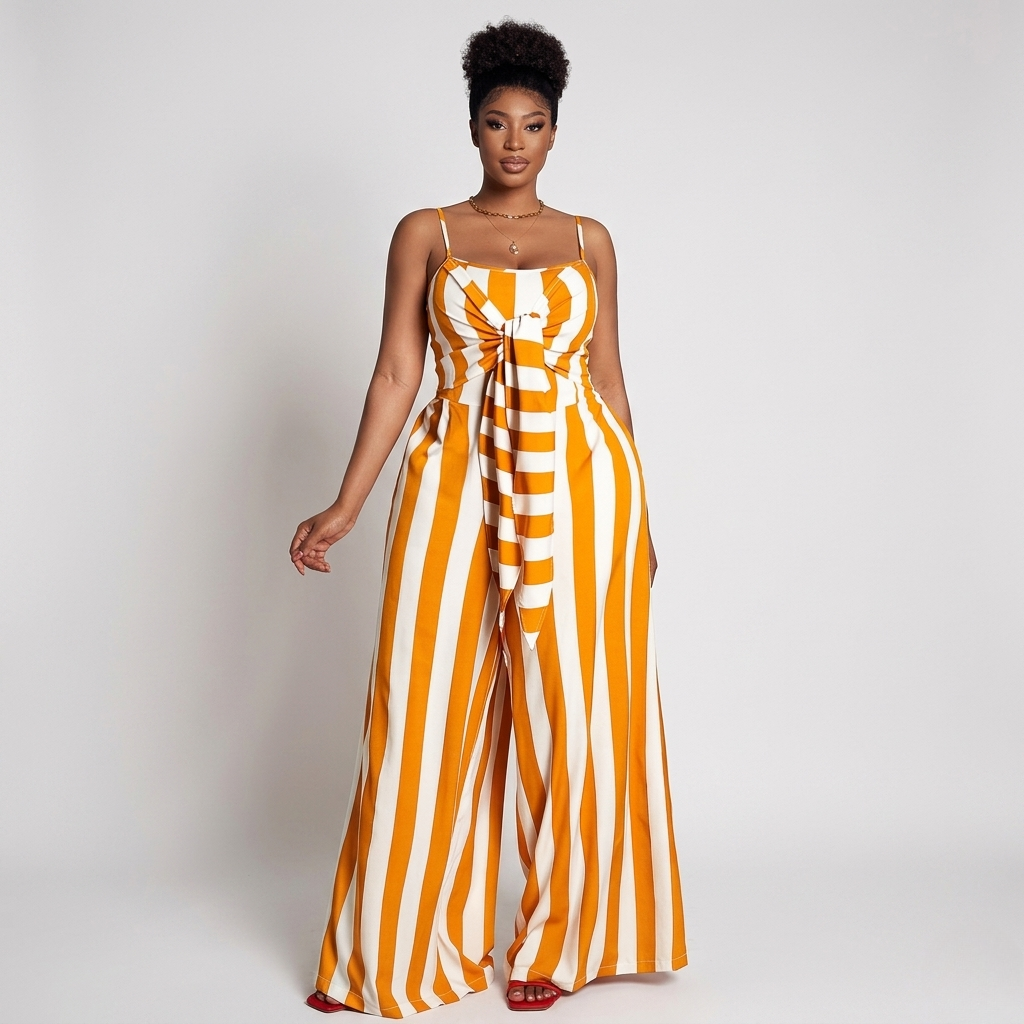 Striped Tie Front Jumpsuit by Mavena Co.