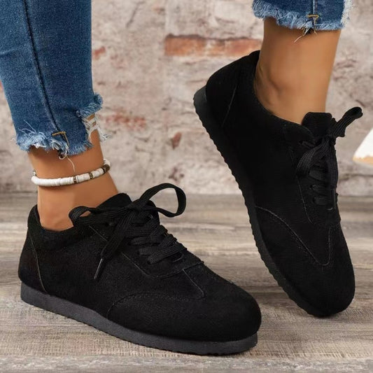 Women's Suede Lace-Up Flat Sneakers