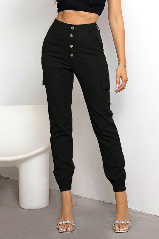 Women's Button Fly Cargo Pants with Pockets
