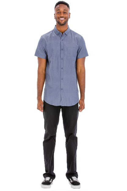 Men's Casual Short Sleeve Solid Button-Down Shirt