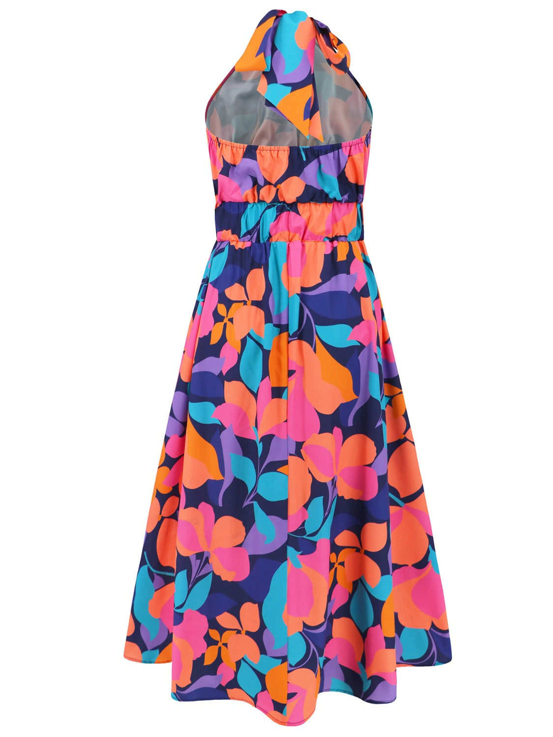 Ruched Printed Halter Neck Sleeveless Midi Dress