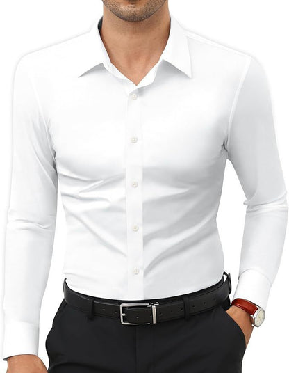Men's Slim Fit Wrinkle-Resistant Dress Shirt – 6 Colors, Sizes S–5XL White