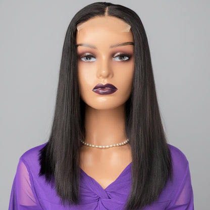 Double Drawn Bone Straight Human Hair Wig – 16 Inch, Heat-Dyeable