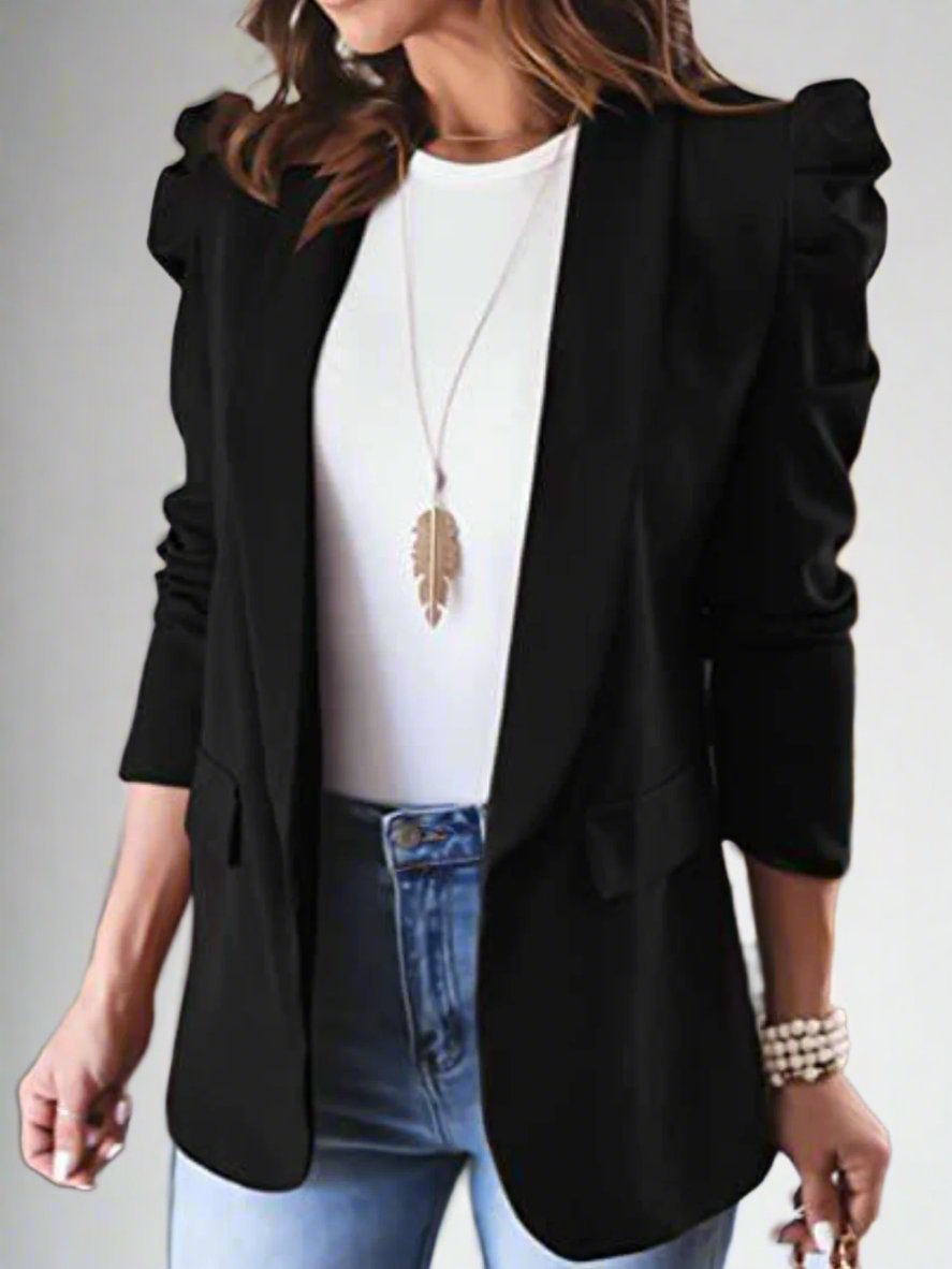 Collared Neck Puff Sleeve Blazer