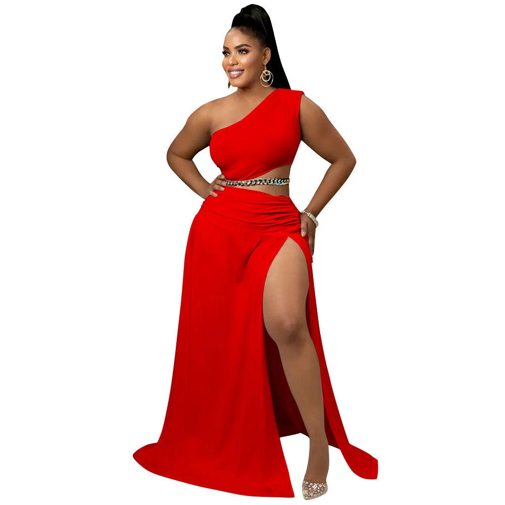 One-Shoulder Cutout Top and A-Line Skirt Set in Summer Knit