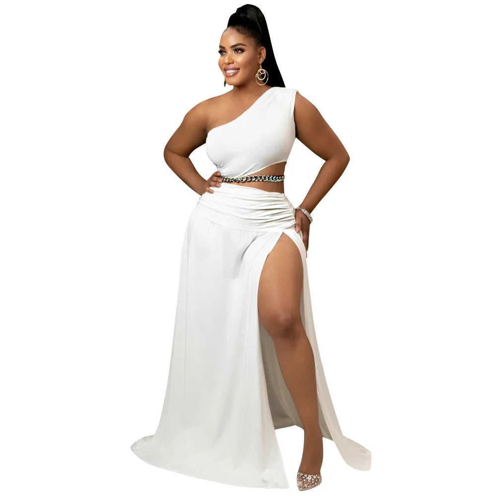 One-Shoulder Cutout Top and A-Line Skirt Set in Summer Knit