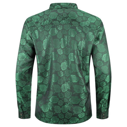 Men's Rose Jacquard Long Sleeve Shirt | Slim Fit Floral Button-Down Dress Shirt