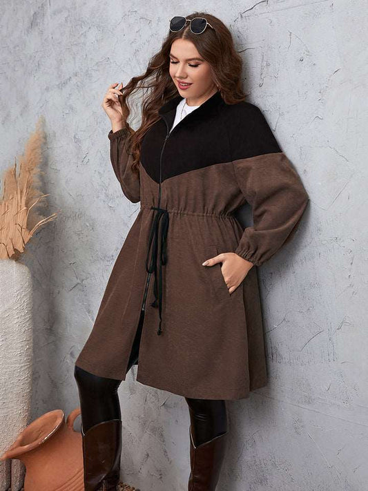 Women's Plus Size Two-Tone Dropped Shoulder Trench Coat