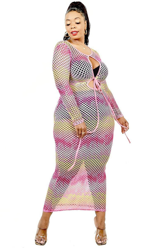 Aura Maxi Dress — Gradient Fishnet Overlay 1XL