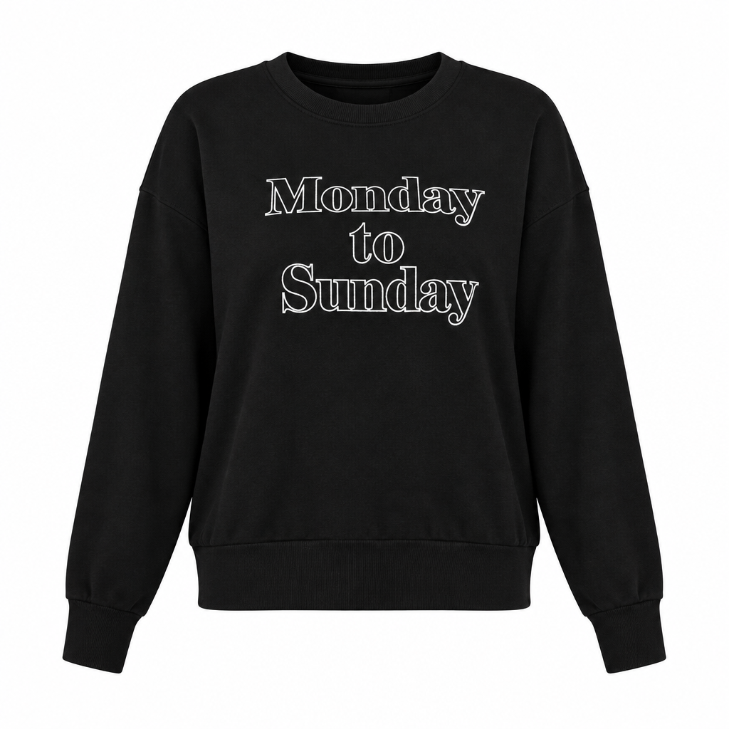 Black "monday Sunday" Print Long Sleeve Relaxed Sweatshirt Top by TASHA APPAREL