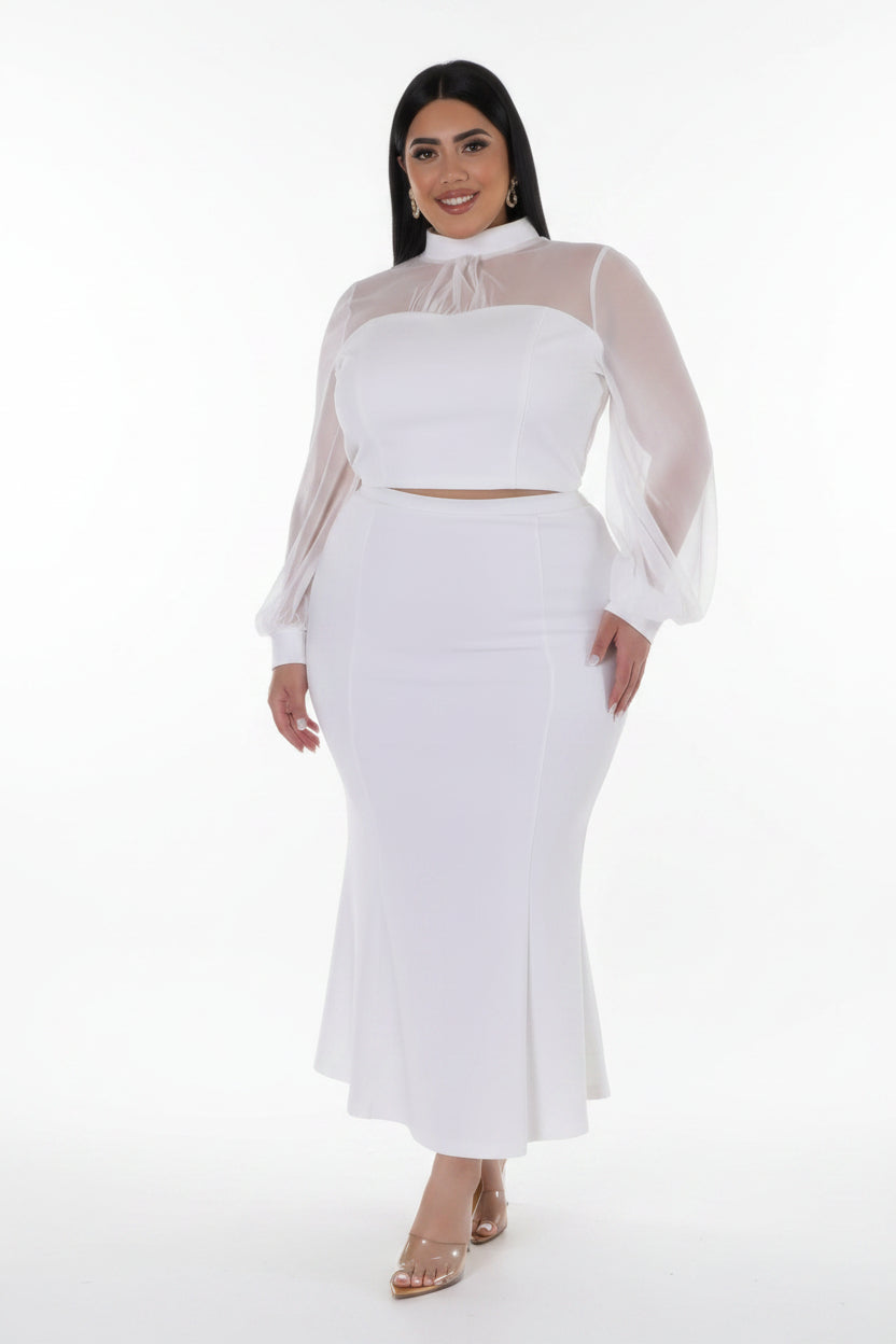 Plus Size Mock Neck High-Waist Stretch Skirt Set 1XL