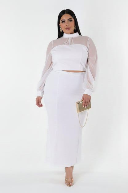 Plus Size Mock Neck High-Waist Stretch Skirt Set