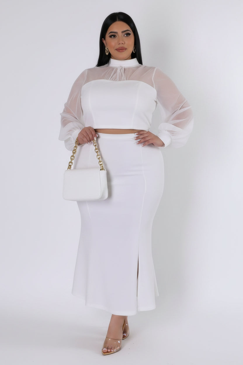 Plus Size Mock Neck High-Waist Stretch Skirt Set 3XL