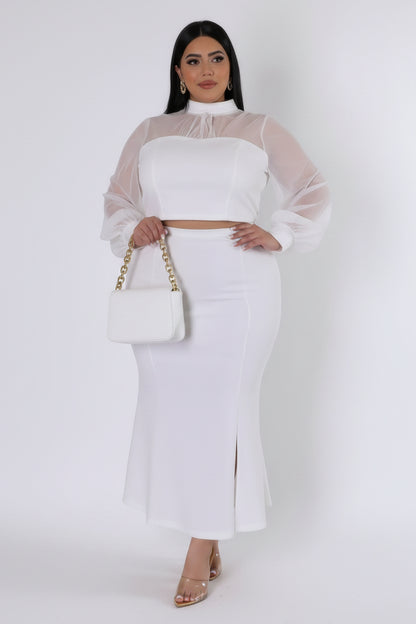 Plus Size Mock Neck High-Waist Stretch Skirt Set 3XL