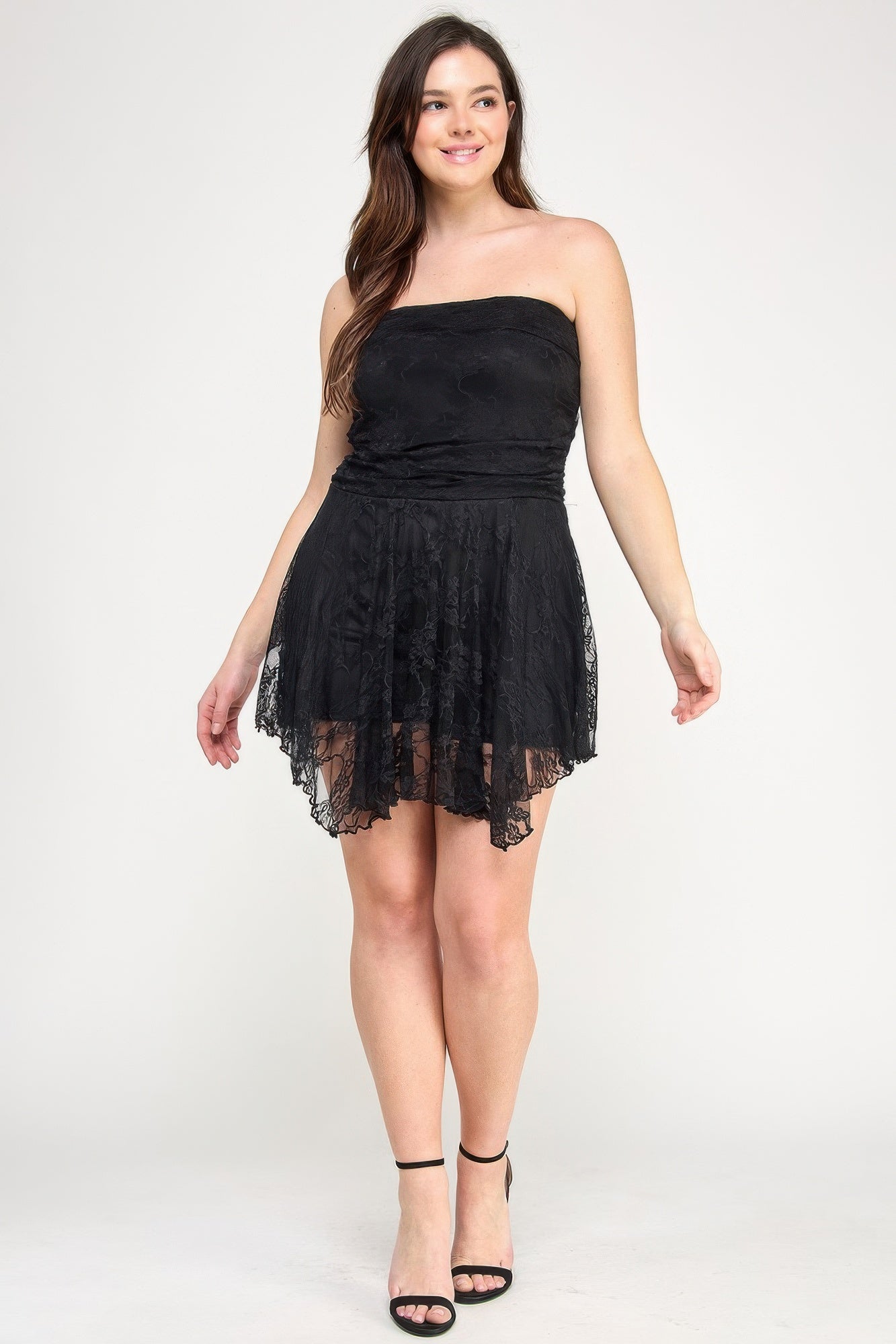Plus Size Off-Shoulder Lace Overlay Asymmetrical Dress