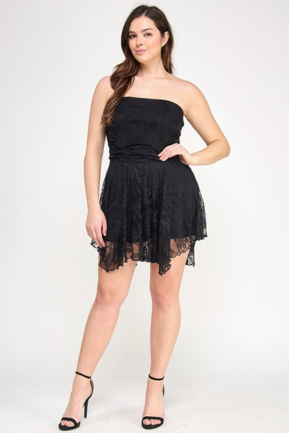 Plus Size Off-Shoulder Lace Overlay Asymmetrical Dress