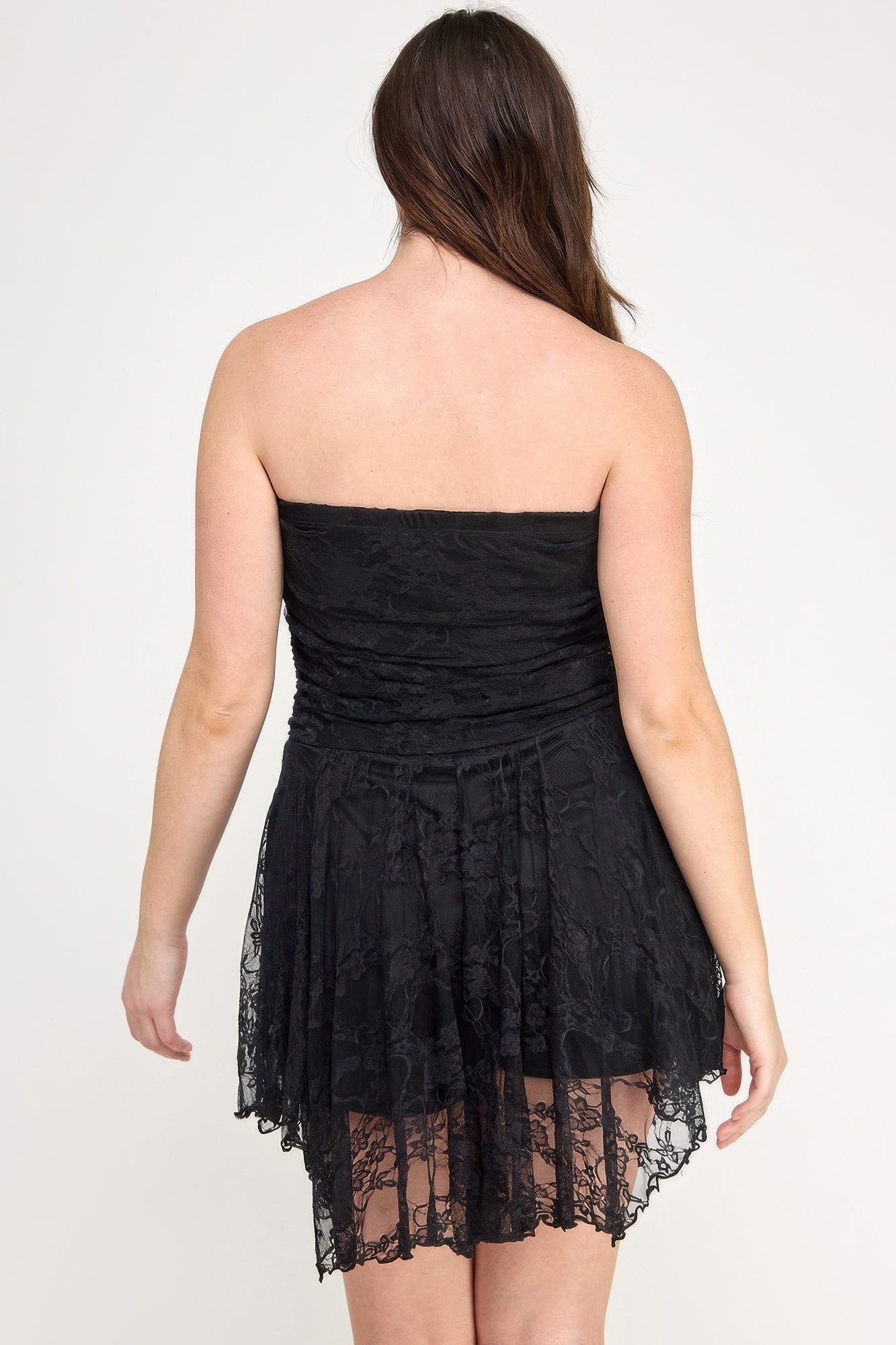 Plus Size Off-Shoulder Lace Overlay Asymmetrical Dress