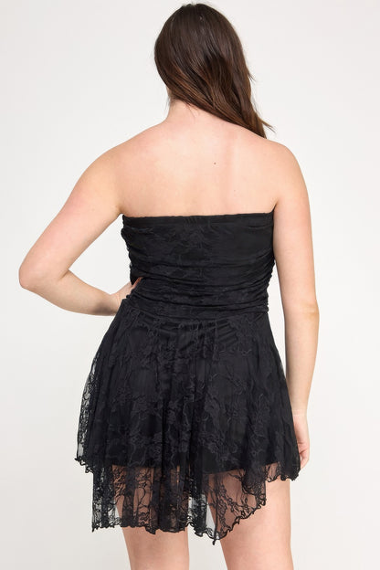 Plus Size Off-Shoulder Lace Overlay Asymmetrical Dress