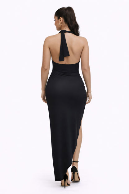 Éclipse Versa Multiway Cutout Maxi Dress | Waist Cutout High Slit Evening & Resort Dress L Black