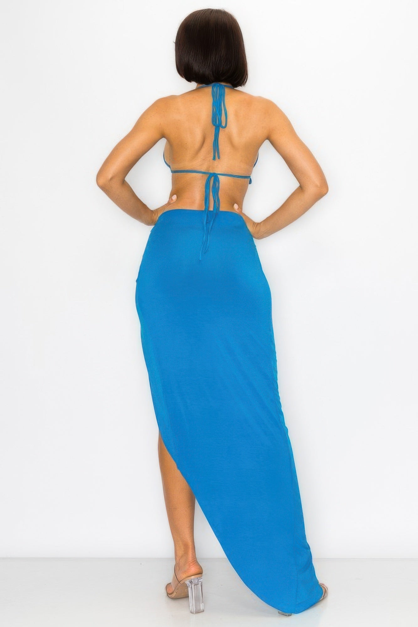 Modal Bra Top & High-Slit Maxi Skirt Set | Coastal Blue