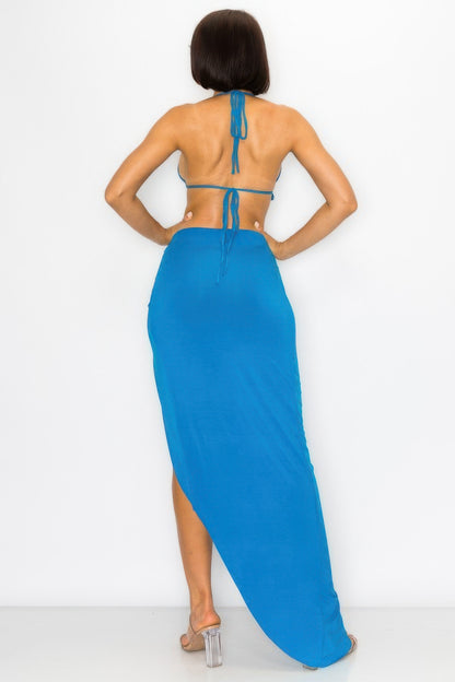 Modal Bra Top & High-Slit Maxi Skirt Set | Coastal Blue