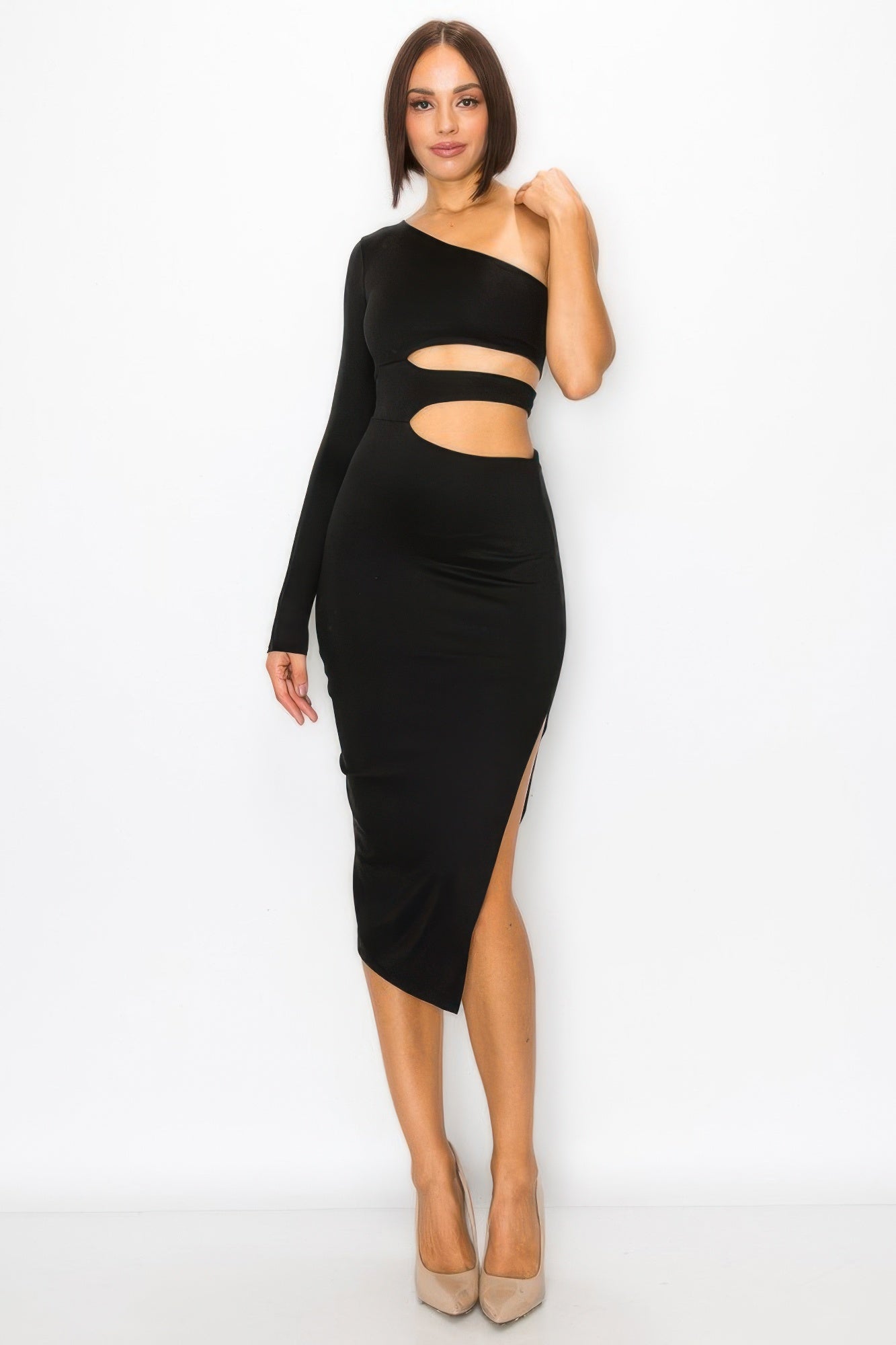 One-Shoulder Waist Cutout Maxi Dress