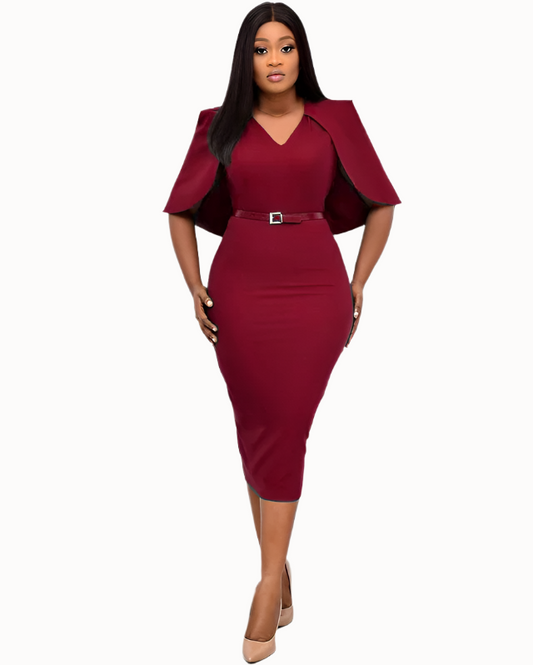 Plus Size Fake Two-piece African Dashiki Shawl Midi Dress with Pencil Skirt