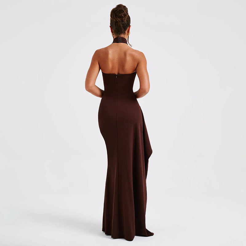 Chic Halter Round Neck Backless High Slit Bodycon Maxi Dress