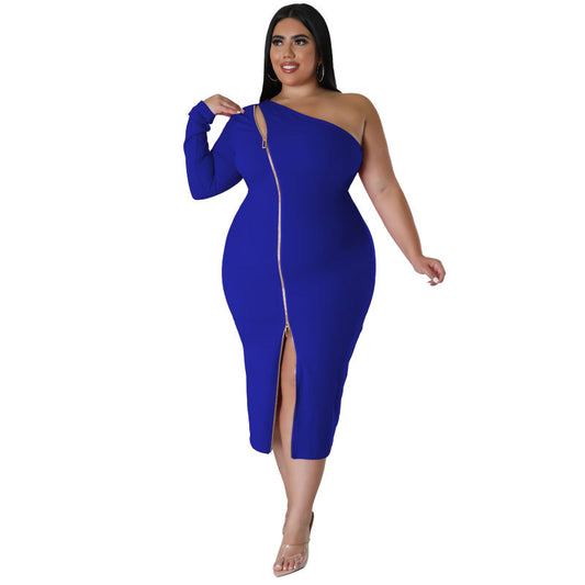 Minivestido ajustado con un hombro y abertura frontal para mujer, talla grande, 4 colores