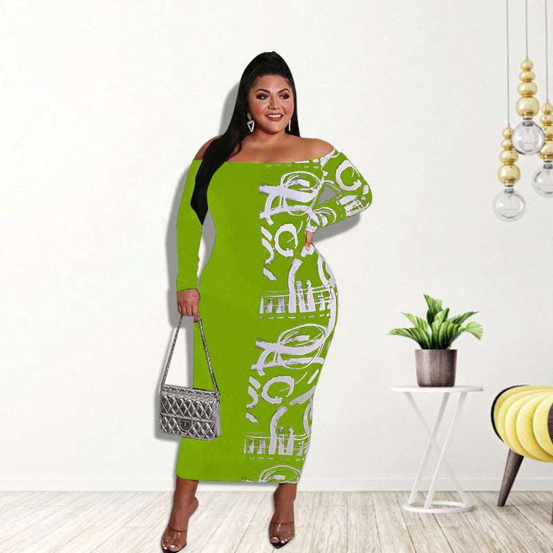 Plus Size Graffiti off-the-Neck Bodycon Midi Dress - 3 Colors