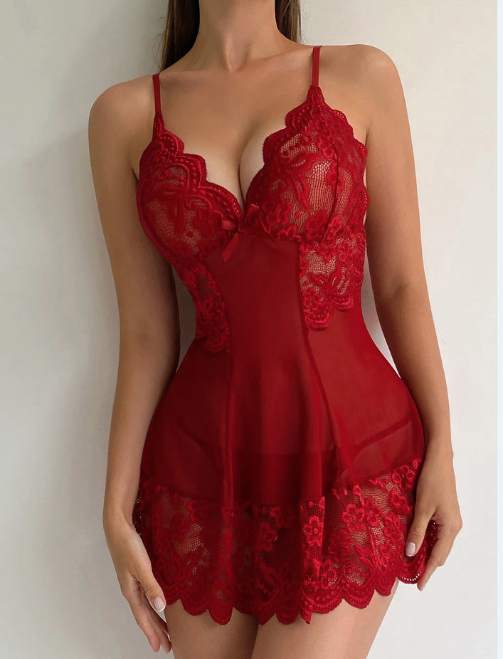 Women's See Through Lace Babydoll Spaghetti Strap  Lingerie Slip Nightdress