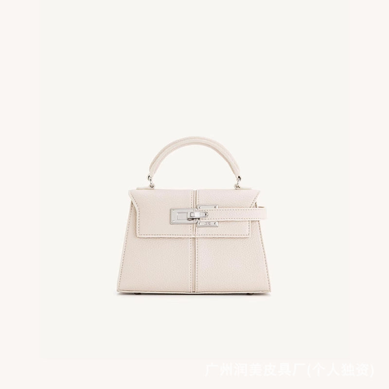 Trapezoidal Leather Shoulder Bag – Structured Luxury Crossbody Handbag White - Small size
